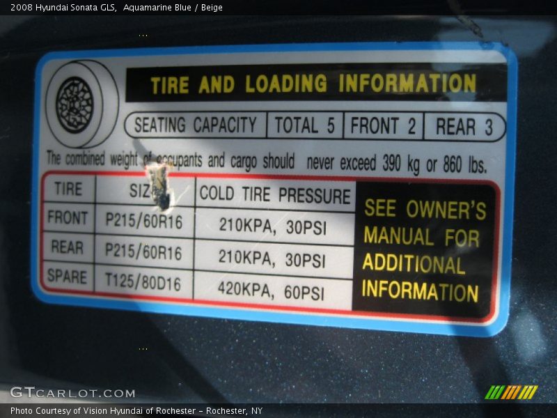 Aquamarine Blue / Beige 2008 Hyundai Sonata GLS