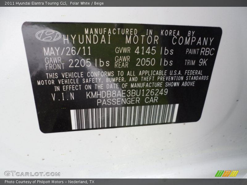 Polar White / Beige 2011 Hyundai Elantra Touring GLS