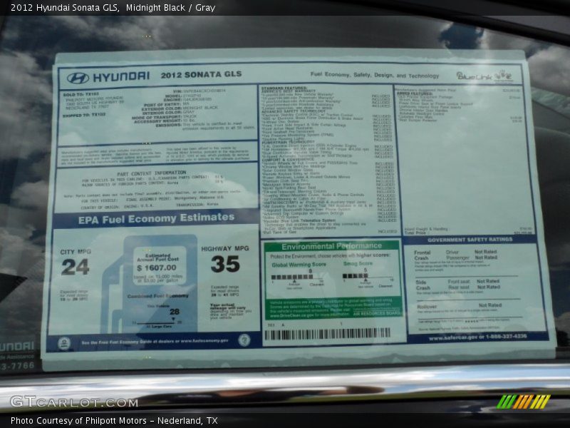  2012 Sonata GLS Window Sticker