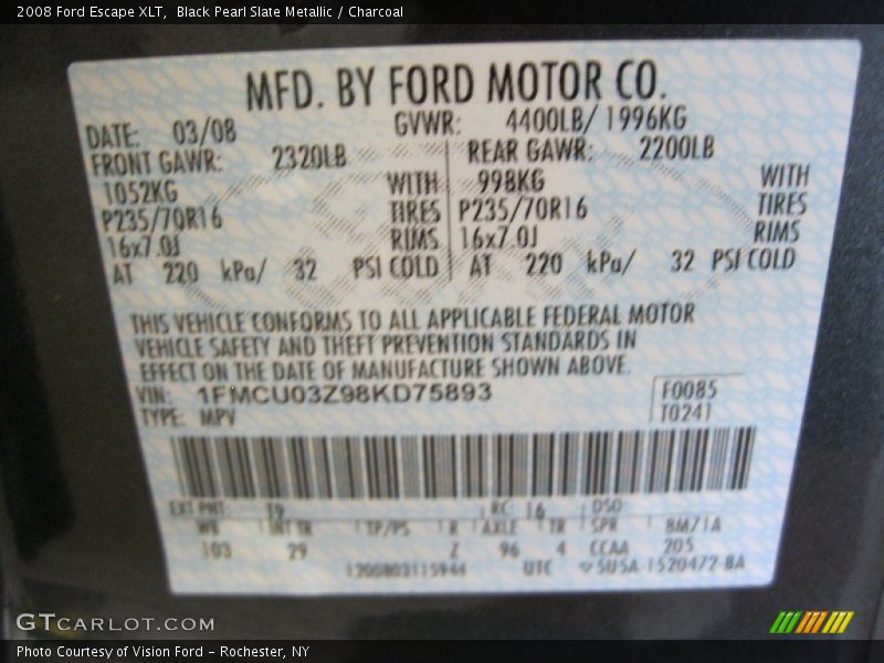 Black Pearl Slate Metallic / Charcoal 2008 Ford Escape XLT