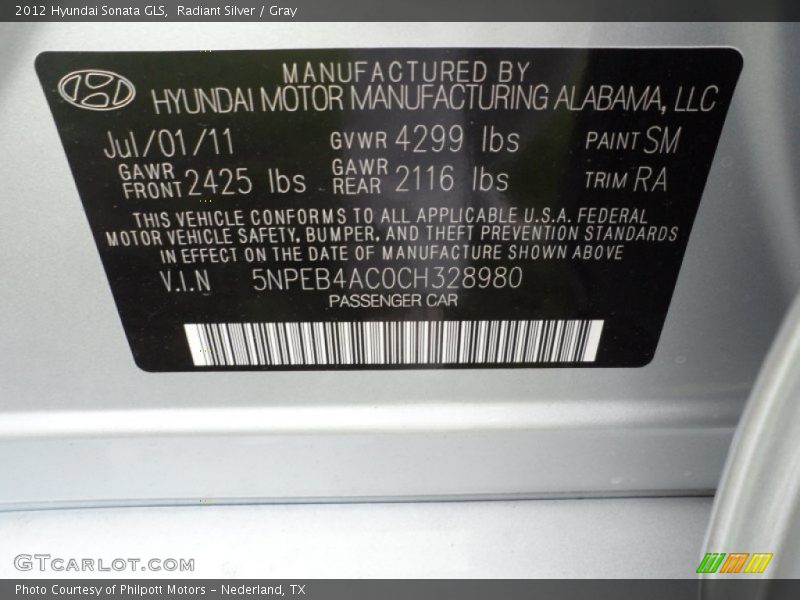 Radiant Silver / Gray 2012 Hyundai Sonata GLS