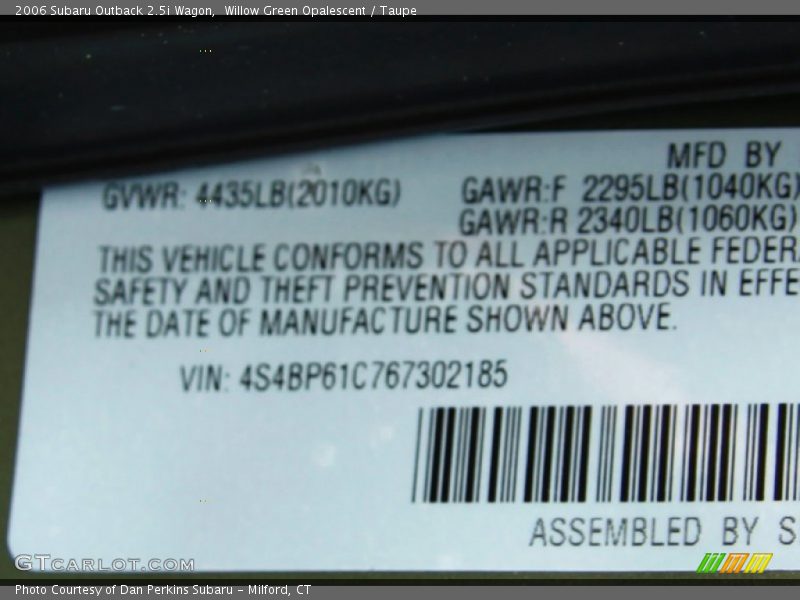 Willow Green Opalescent / Taupe 2006 Subaru Outback 2.5i Wagon