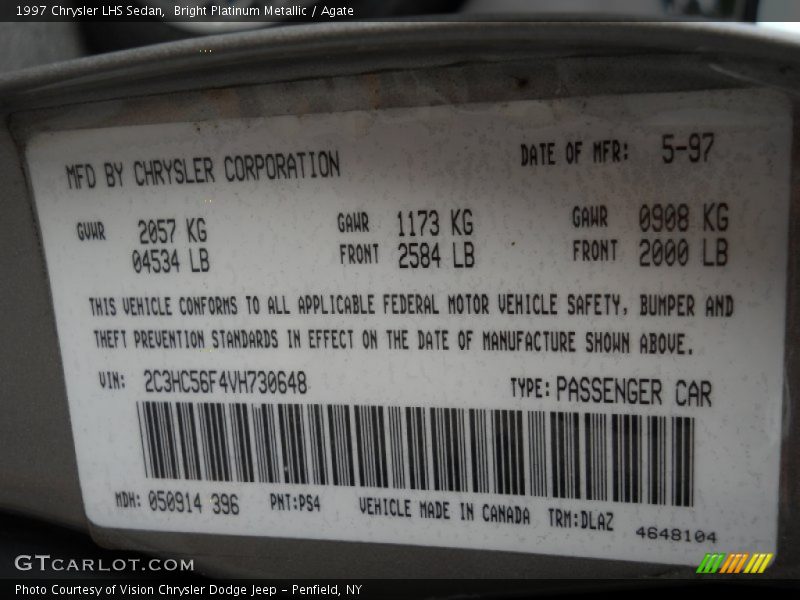 1997 LHS Sedan Bright Platinum Metallic Color Code PS4