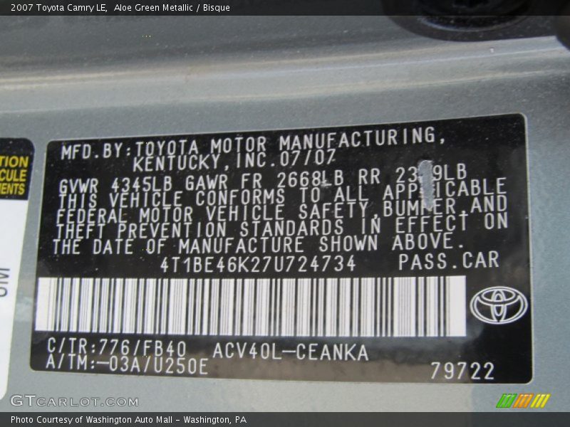 Aloe Green Metallic / Bisque 2007 Toyota Camry LE