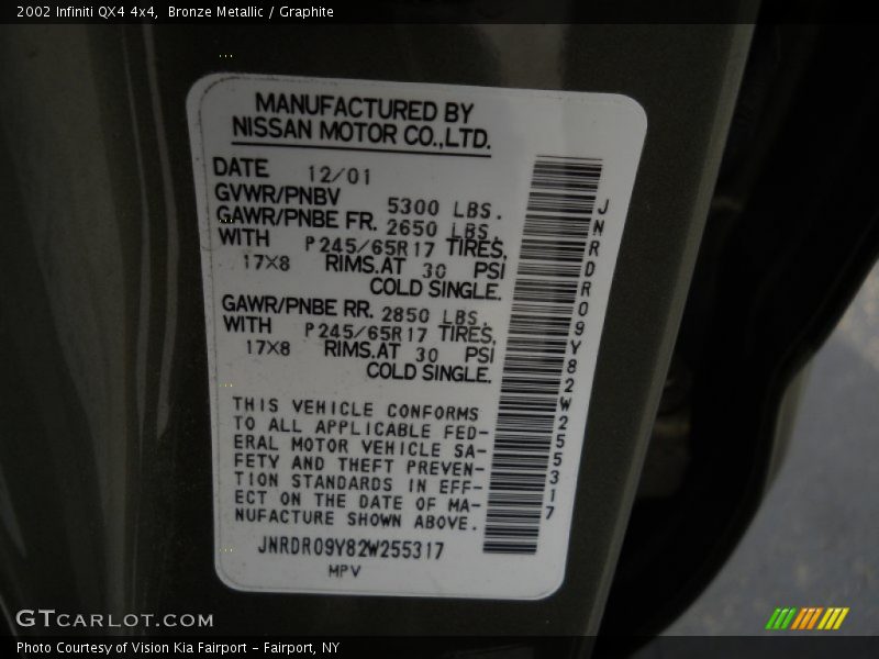 Info Tag of 2002 QX4 4x4