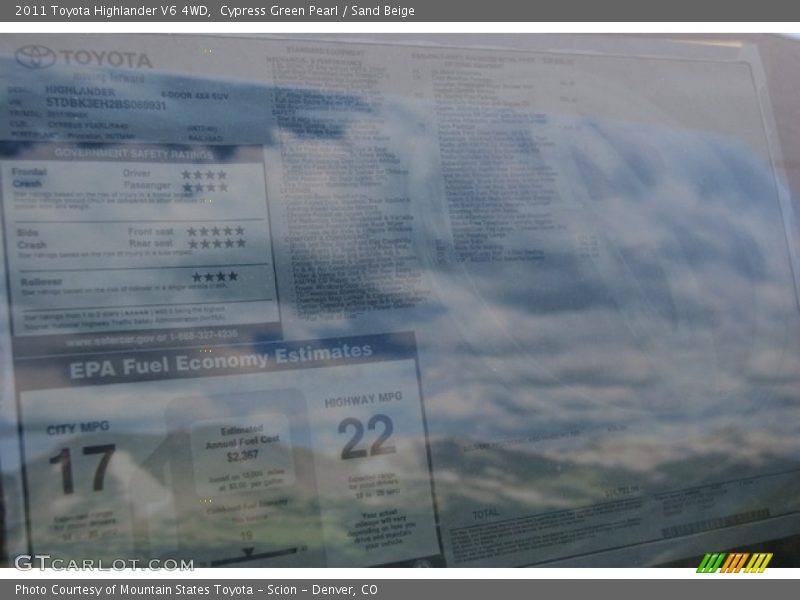 Cypress Green Pearl / Sand Beige 2011 Toyota Highlander V6 4WD