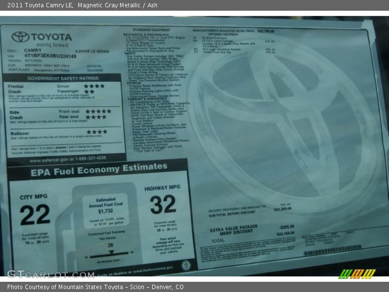 Magnetic Gray Metallic / Ash 2011 Toyota Camry LE