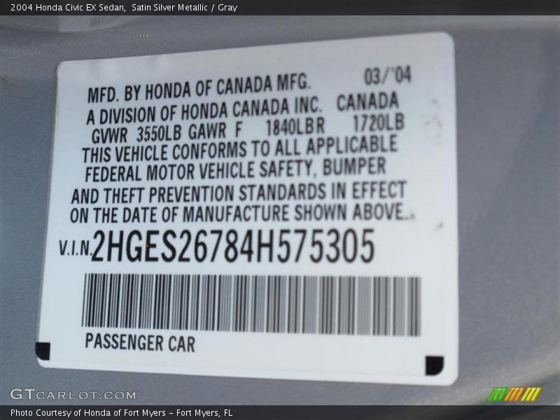 Satin Silver Metallic / Gray 2004 Honda Civic EX Sedan