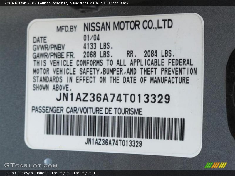 Silverstone Metallic / Carbon Black 2004 Nissan 350Z Touring Roadster