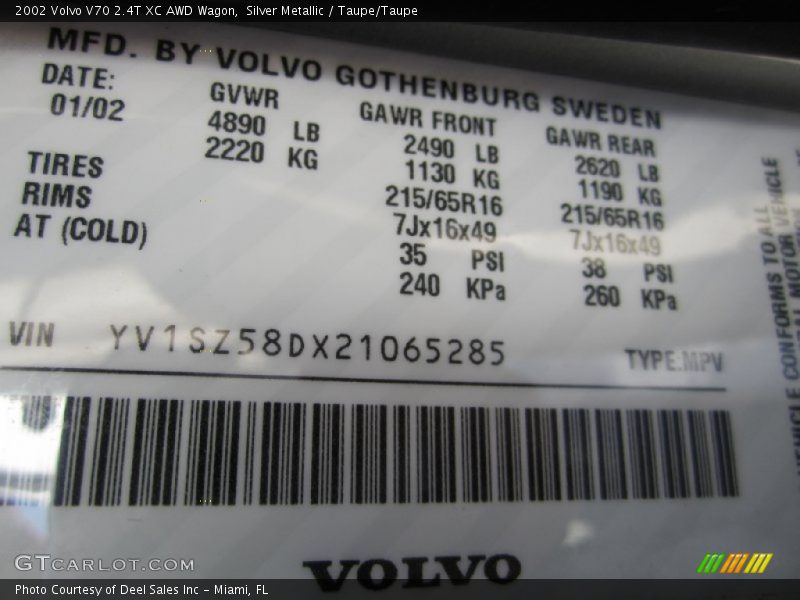 Silver Metallic / Taupe/Taupe 2002 Volvo V70 2.4T XC AWD Wagon