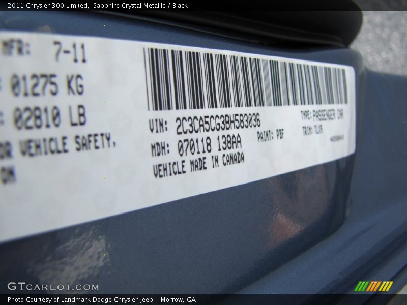 Sapphire Crystal Metallic / Black 2011 Chrysler 300 Limited