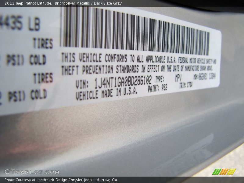 Bright Silver Metallic / Dark Slate Gray 2011 Jeep Patriot Latitude
