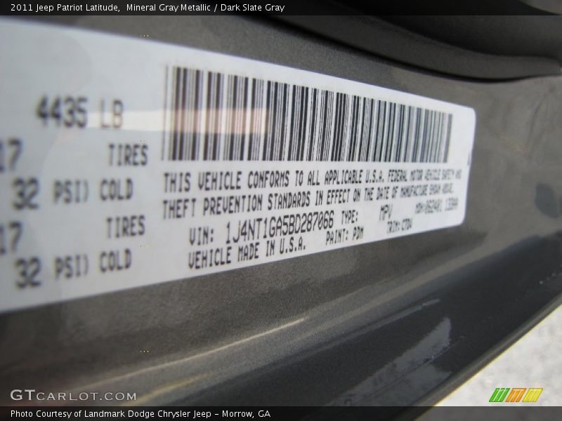 Mineral Gray Metallic / Dark Slate Gray 2011 Jeep Patriot Latitude
