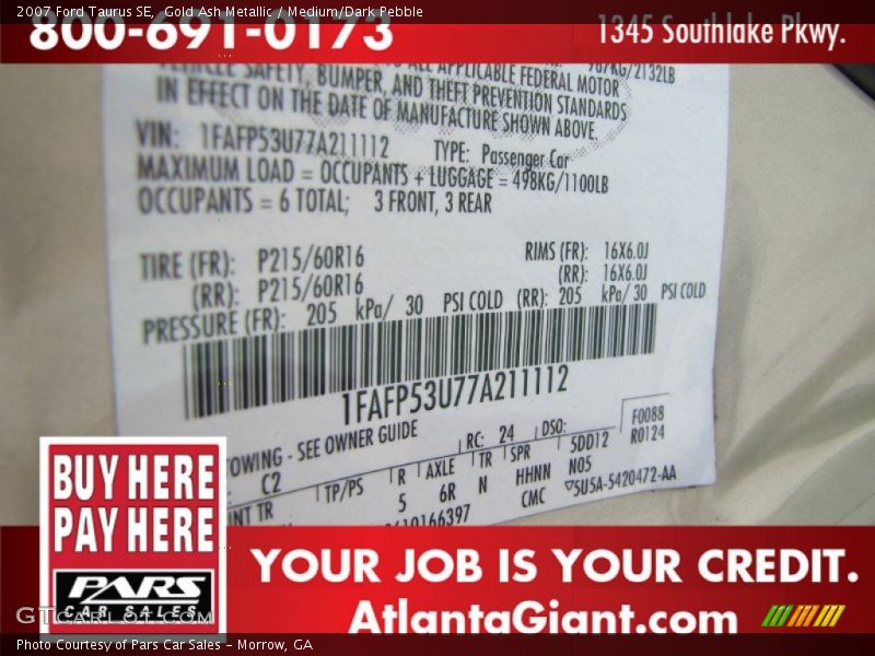 Gold Ash Metallic / Medium/Dark Pebble 2007 Ford Taurus SE