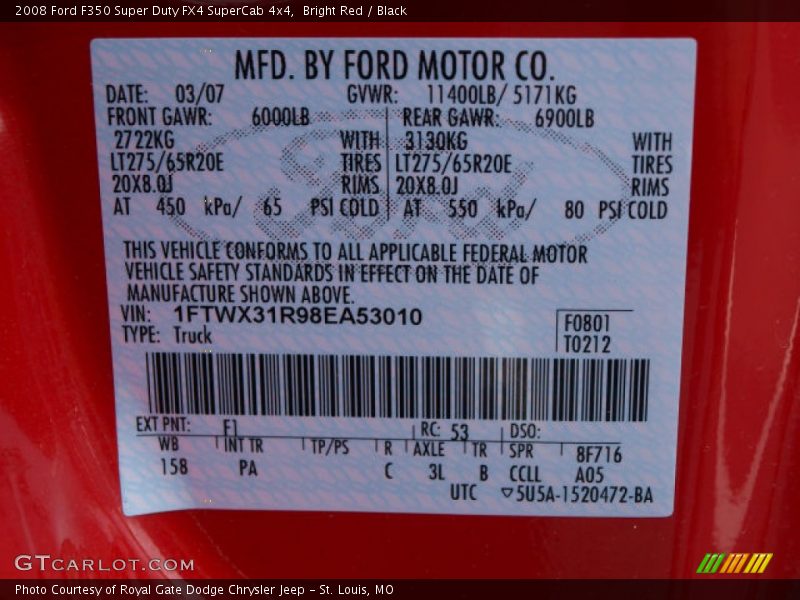 Bright Red / Black 2008 Ford F350 Super Duty FX4 SuperCab 4x4