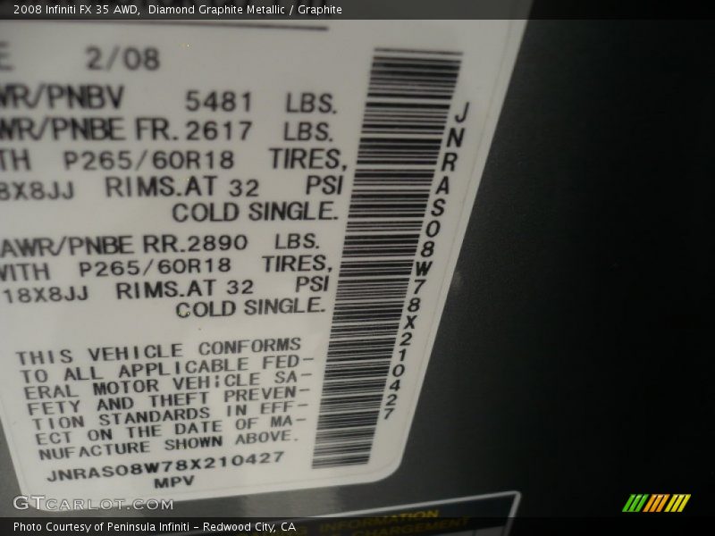 Diamond Graphite Metallic / Graphite 2008 Infiniti FX 35 AWD