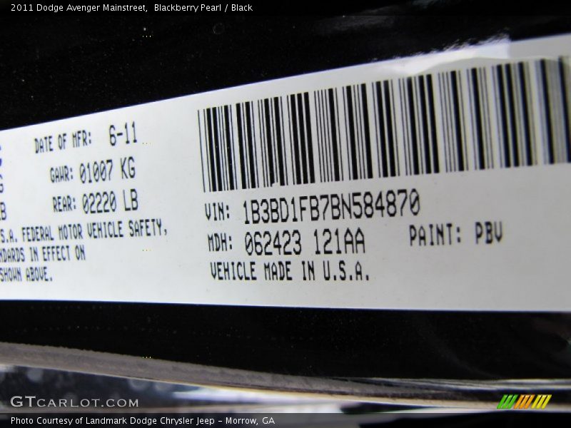 Blackberry Pearl / Black 2011 Dodge Avenger Mainstreet