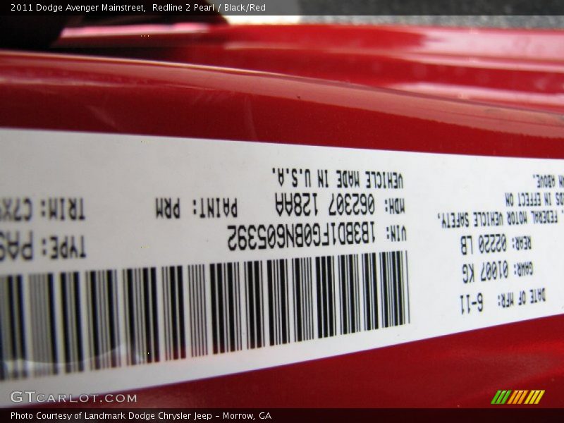 Redline 2 Pearl / Black/Red 2011 Dodge Avenger Mainstreet