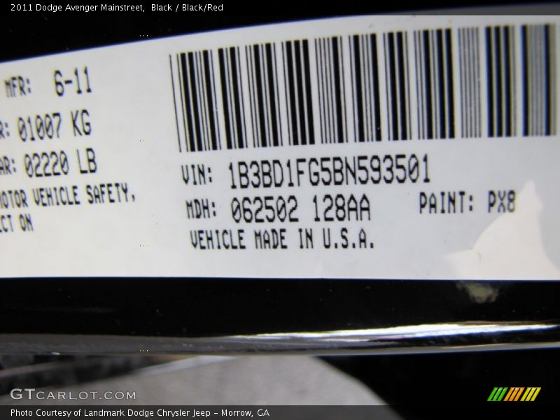 Black / Black/Red 2011 Dodge Avenger Mainstreet