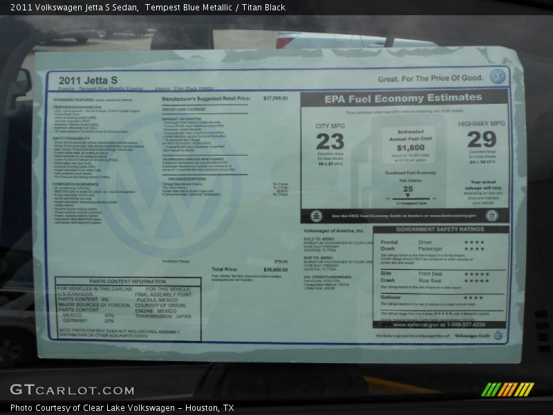 Tempest Blue Metallic / Titan Black 2011 Volkswagen Jetta S Sedan