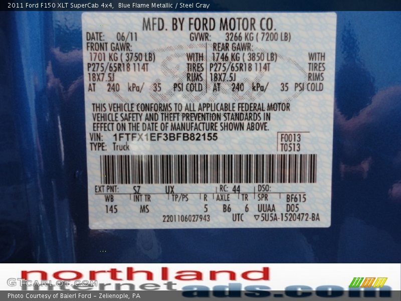 Blue Flame Metallic / Steel Gray 2011 Ford F150 XLT SuperCab 4x4