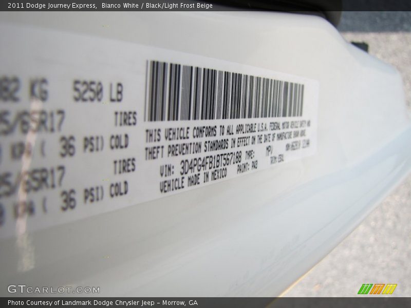 Bianco White / Black/Light Frost Beige 2011 Dodge Journey Express