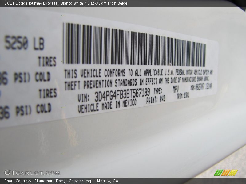Bianco White / Black/Light Frost Beige 2011 Dodge Journey Express