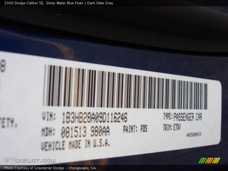 Deep Water Blue Pearl / Dark Slate Gray 2009 Dodge Caliber SE