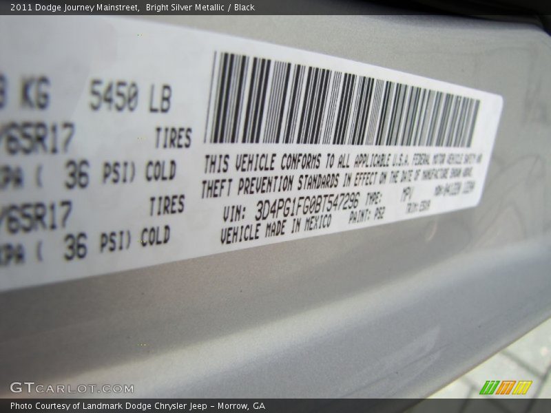 Bright Silver Metallic / Black 2011 Dodge Journey Mainstreet