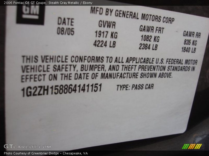 Stealth Gray Metallic / Ebony 2006 Pontiac G6 GT Coupe
