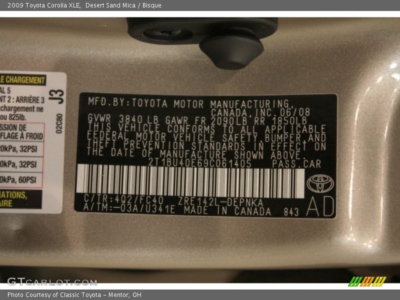Desert Sand Mica / Bisque 2009 Toyota Corolla XLE