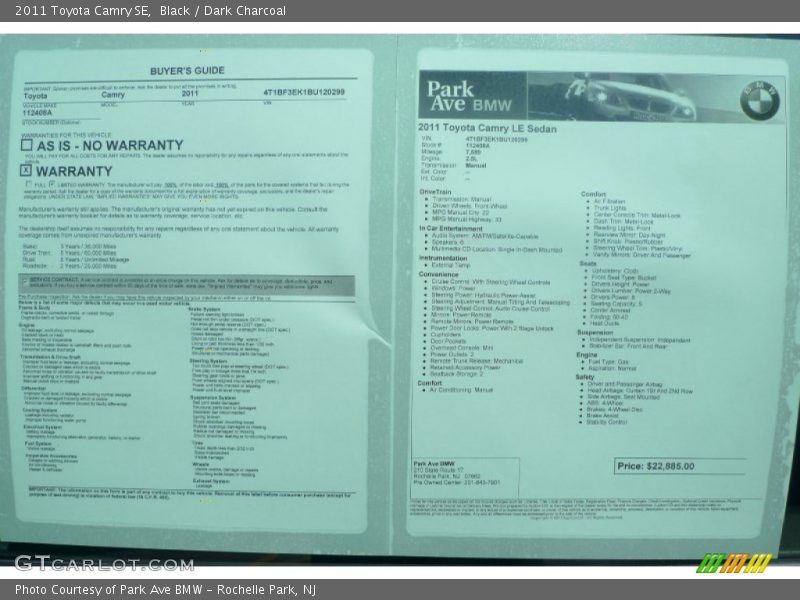 Black / Dark Charcoal 2011 Toyota Camry SE