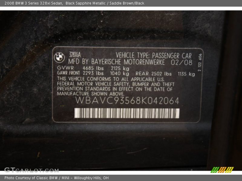Black Sapphire Metallic / Saddle Brown/Black 2008 BMW 3 Series 328xi Sedan