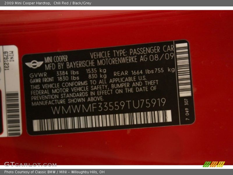Chili Red / Black/Grey 2009 Mini Cooper Hardtop