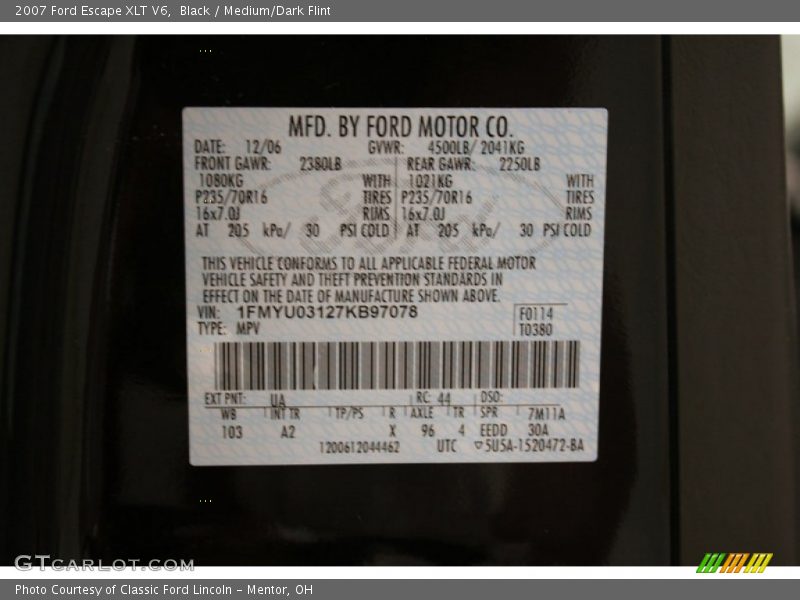 Black / Medium/Dark Flint 2007 Ford Escape XLT V6