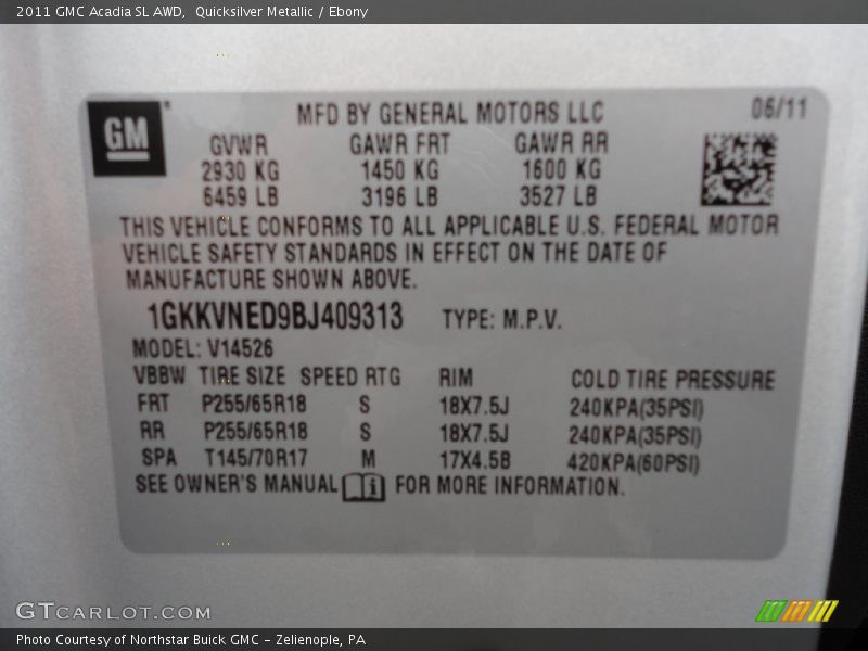Quicksilver Metallic / Ebony 2011 GMC Acadia SL AWD