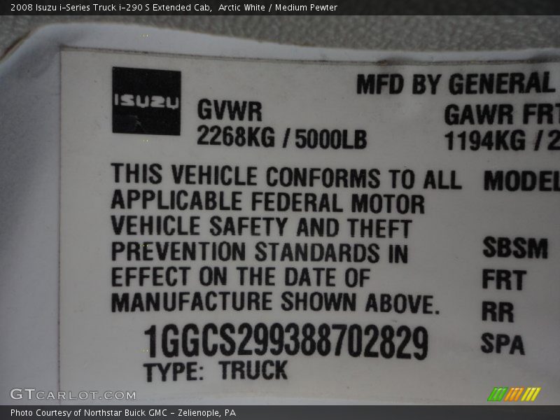 Info Tag of 2008 i-Series Truck i-290 S Extended Cab