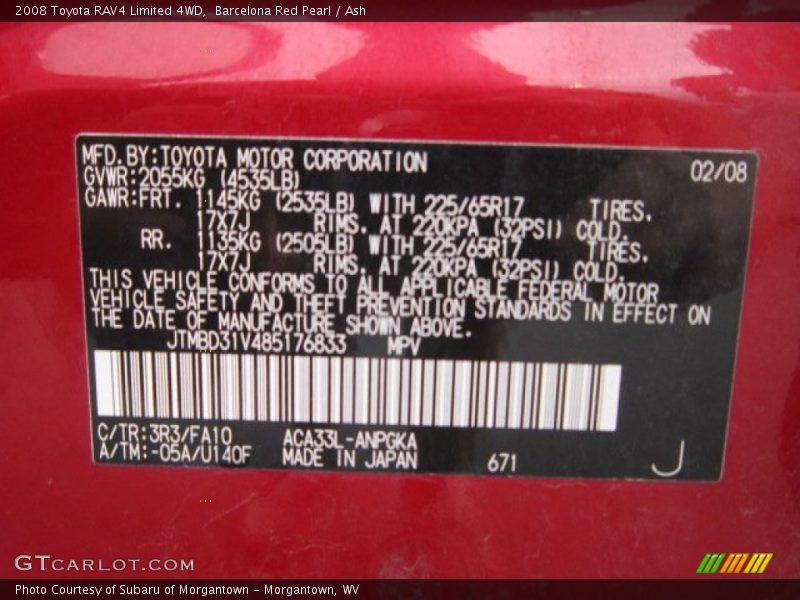 Barcelona Red Pearl / Ash 2008 Toyota RAV4 Limited 4WD