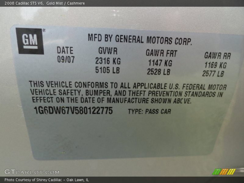 Gold Mist / Cashmere 2008 Cadillac STS V6