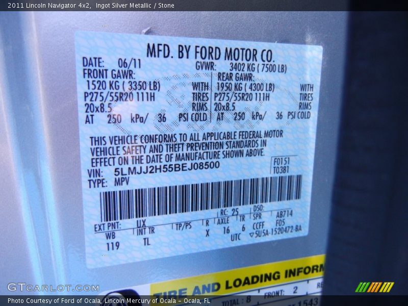 2011 Navigator 4x2 Ingot Silver Metallic Color Code UX