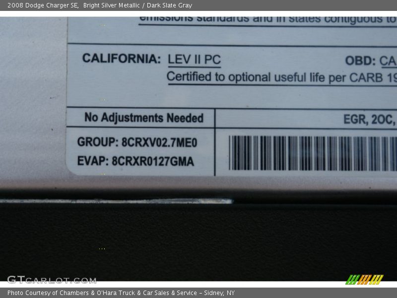 Bright Silver Metallic / Dark Slate Gray 2008 Dodge Charger SE