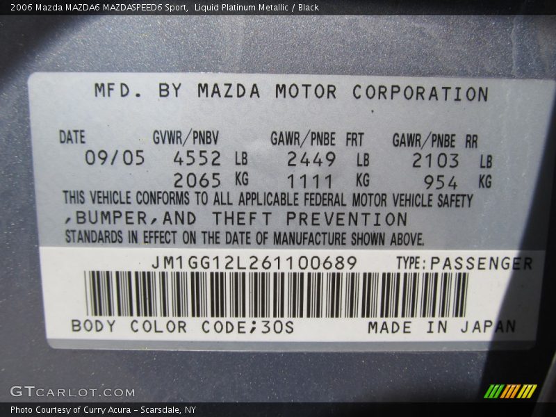 Liquid Platinum Metallic / Black 2006 Mazda MAZDA6 MAZDASPEED6 Sport