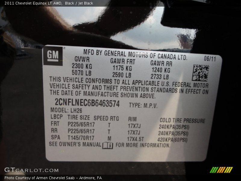 Black / Jet Black 2011 Chevrolet Equinox LT AWD