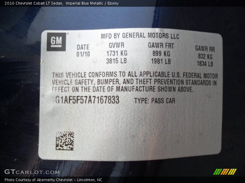 Imperial Blue Metallic / Ebony 2010 Chevrolet Cobalt LT Sedan
