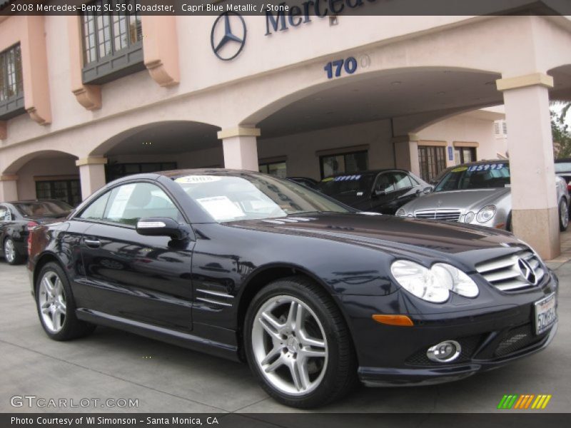 Capri Blue Metallic / Stone 2008 Mercedes-Benz SL 550 Roadster