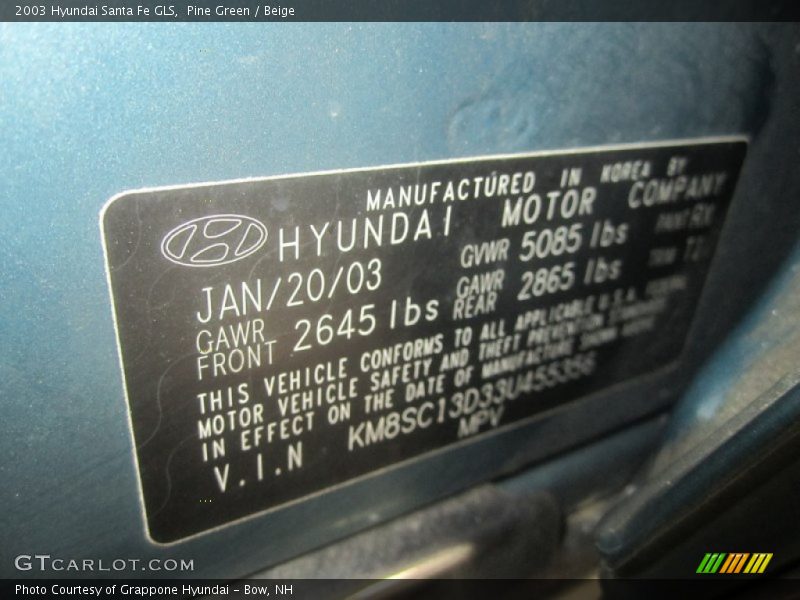Pine Green / Beige 2003 Hyundai Santa Fe GLS
