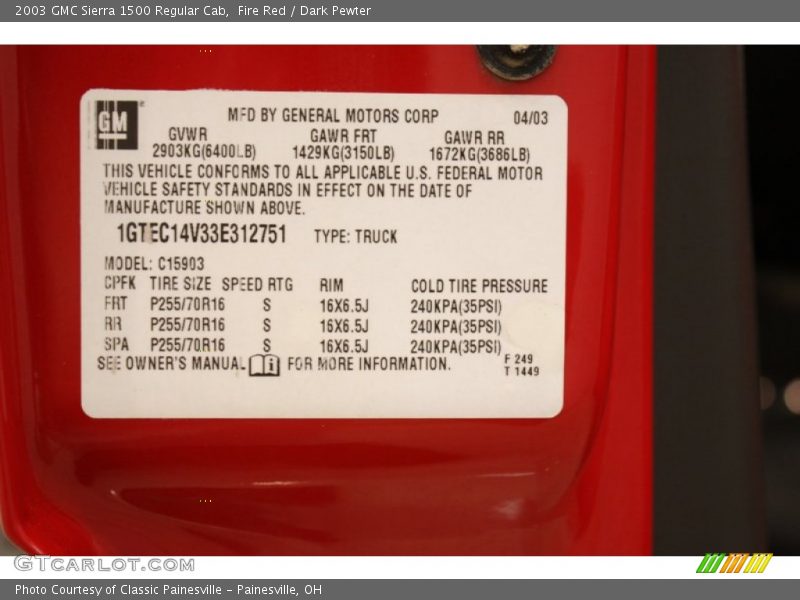 Fire Red / Dark Pewter 2003 GMC Sierra 1500 Regular Cab