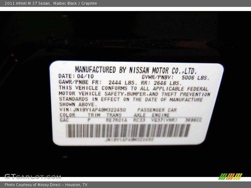 Malbec Black / Graphite 2011 Infiniti M 37 Sedan