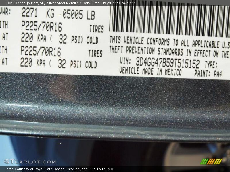 Silver Steel Metallic / Dark Slate Gray/Light Graystone 2009 Dodge Journey SE