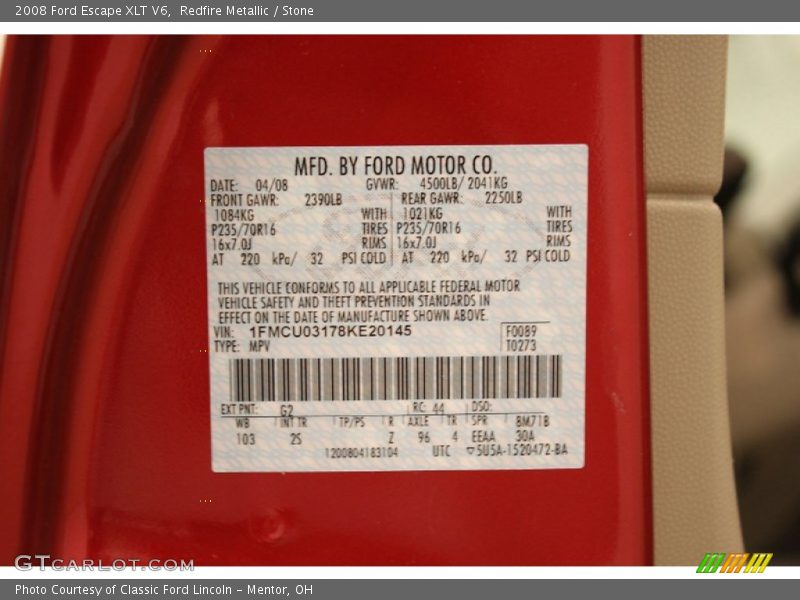 Redfire Metallic / Stone 2008 Ford Escape XLT V6